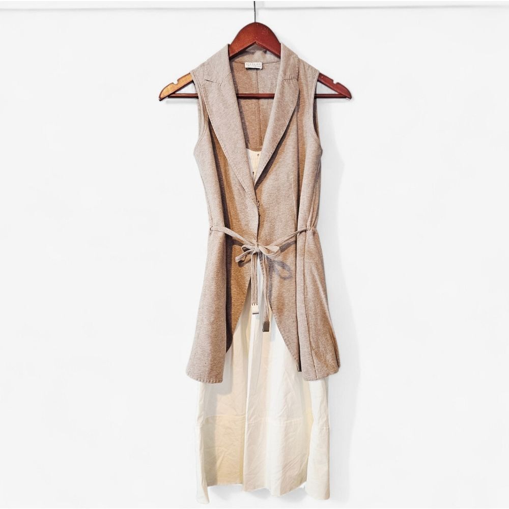 Brunello Cucinelli Vintage Sleeveless Cutaway Belted Cardigan Layered Dress XS